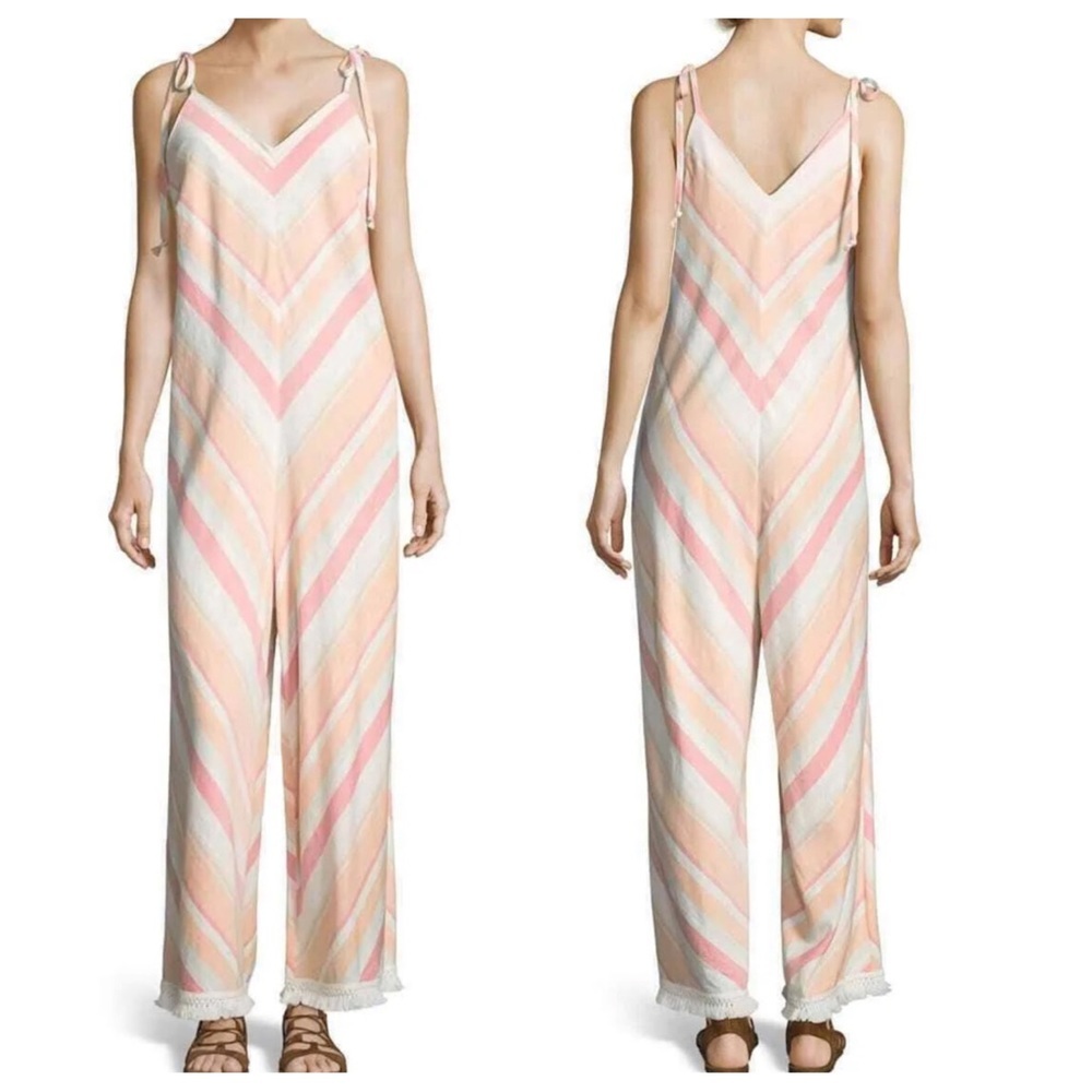 NWT! ECI Pink/White Pastel Striped Chevron Jumpsuit